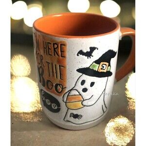 Spectrum Halloween Ceramic Mug 16 oz Cup Ghost Bats Candy I'm Here for the Boo